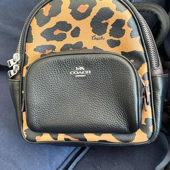 Coach Black and Brown Leopard Print Backpack - Picture 1 of 10
